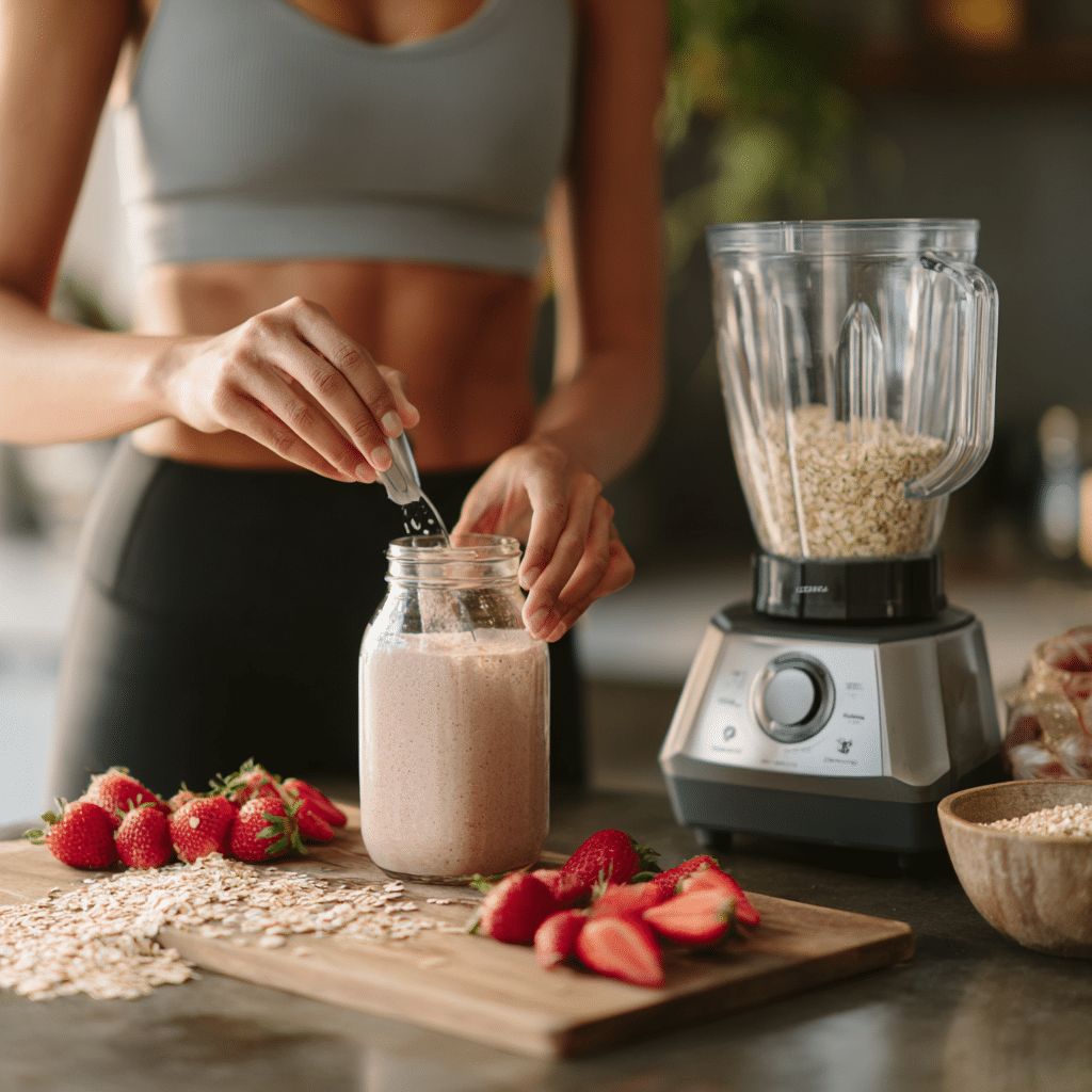 Blending a smoothie with plant-based ingredients