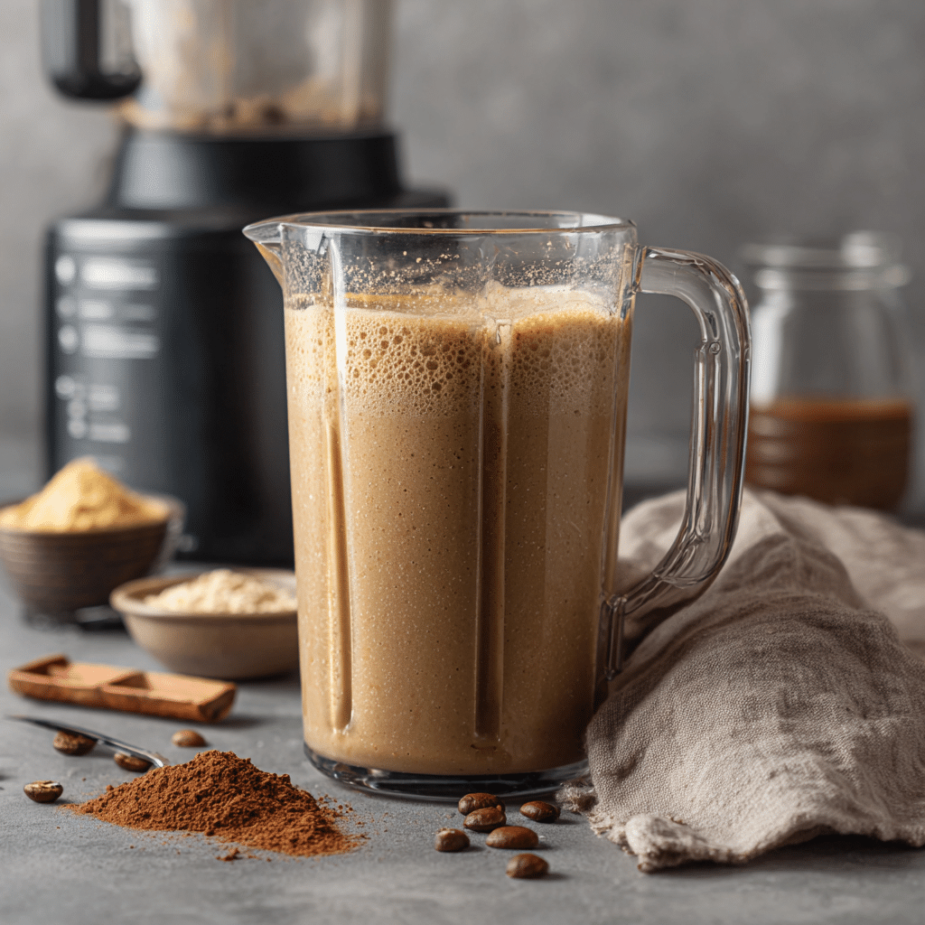 Coffee Flavored Protein Shake: The Energizing, Protein-Packed Boost You’ll Love 5 Blender filled with creamy coffee flavored protein shake mid-blend