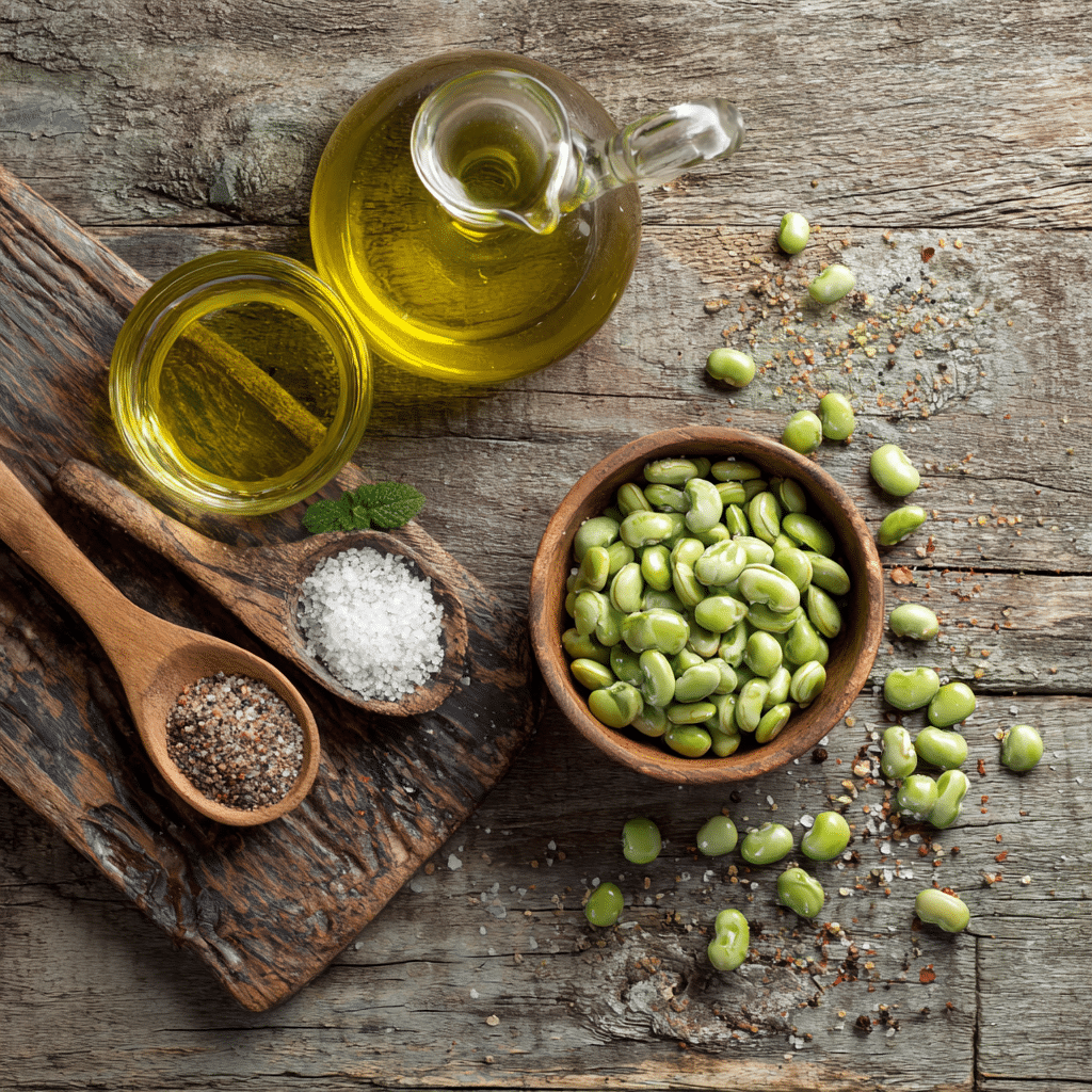Ingredients for roasted fava beans seeds