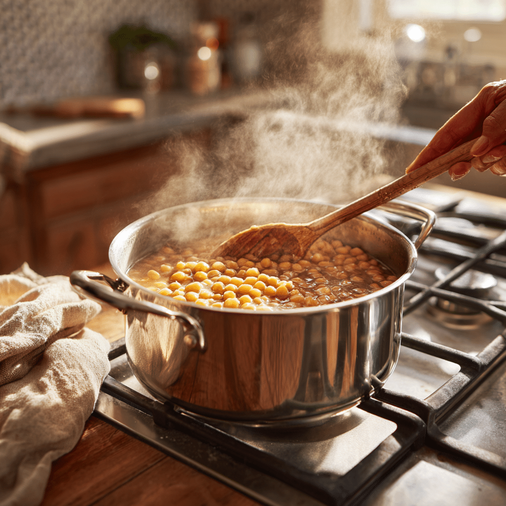  Lupin beans simmering in a pot during cooking process