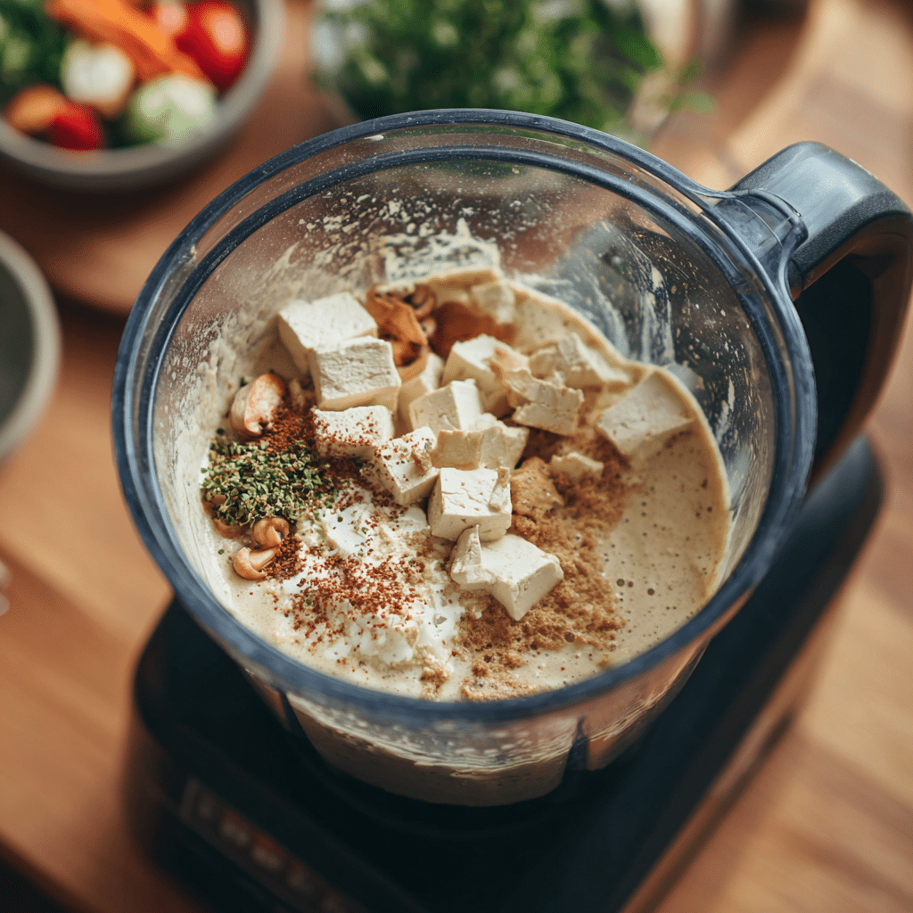 Blending whipped tofu in a blender