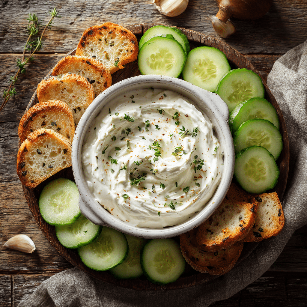 Whipped tofu dip served with vegetables and bread