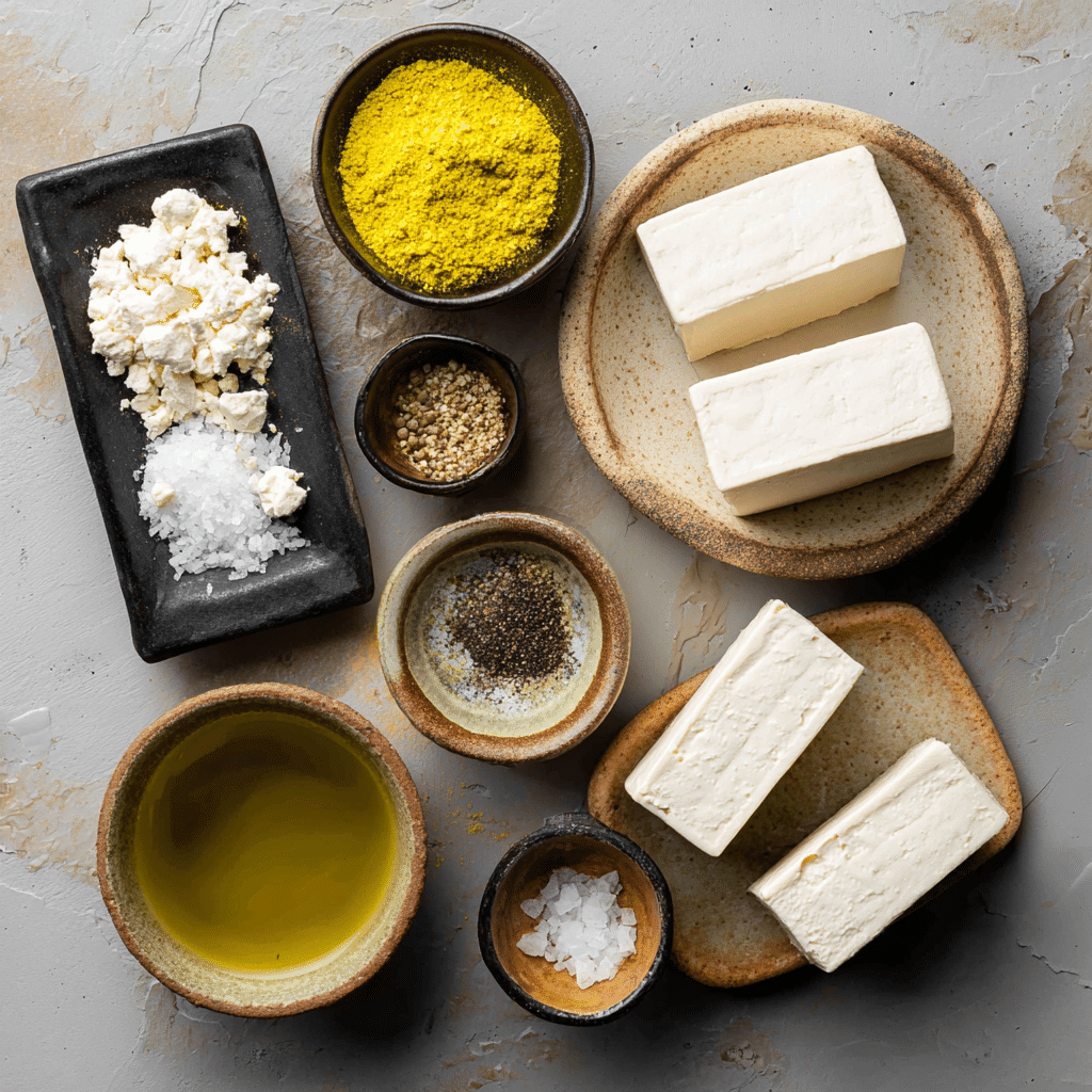  Ingredients laid out for making whipped tofu