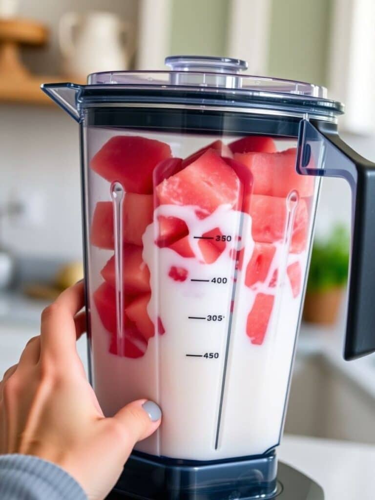 Blending frozen watermelon for ice-cream