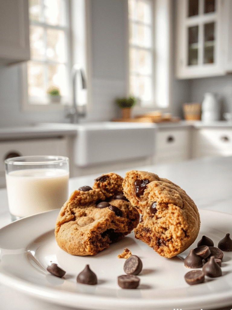 Chickpea cookies on rustic table with child’s hands reaching