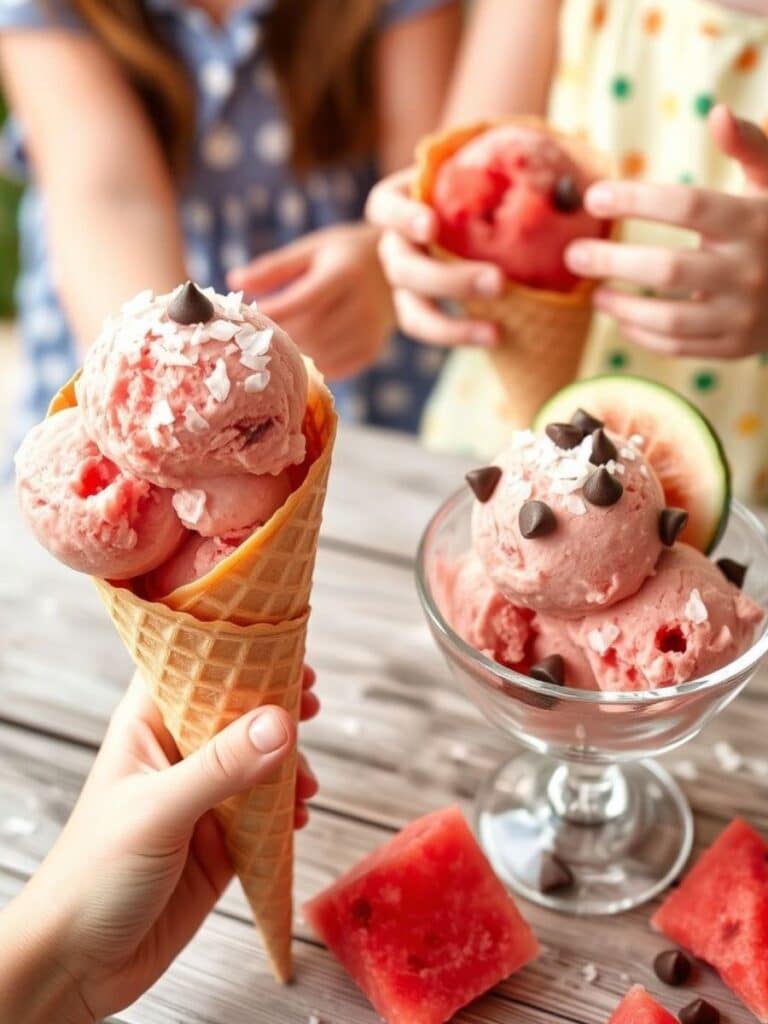 Kids enjoying vegan watermelon ice-cream