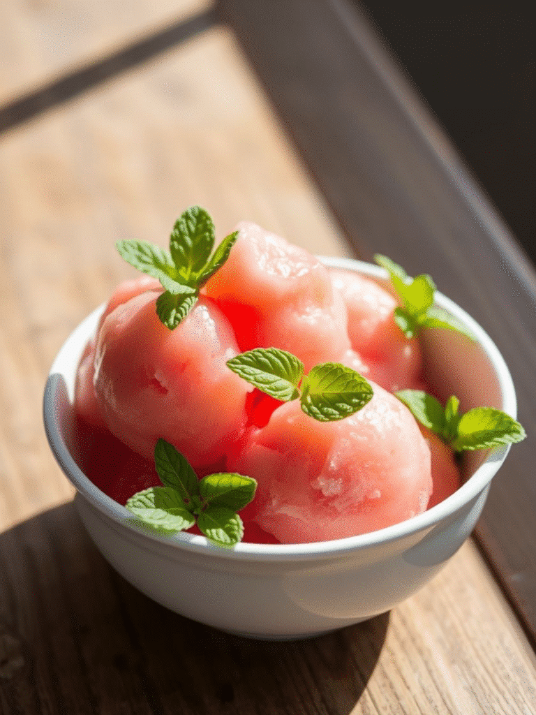 Watermelon Ice-Cream in a white bowl
